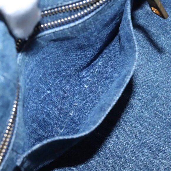 PRADA Canapa PM Hand Bag Denim Blue Gold Auth - Picture 7 of 15